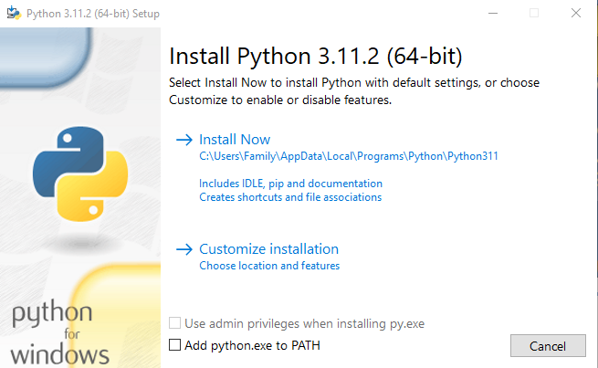 come installare python step 1